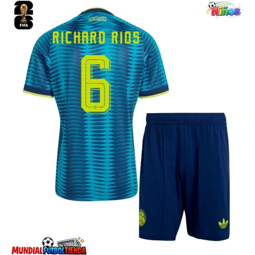 Camiseta Colombia Richard Rios #6 Segunda Equipación Replica Mundial 2026 para niños mangas cortas (+ Pantalones cortos)
